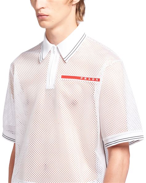 prada mesh shirt|White Oversized mesh polo shirt .